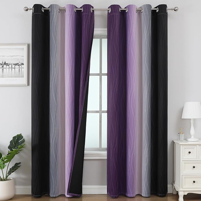 Black and Purple Ombre Blackout Curtains 96 Inch Length | Room Darkening by ESTELARTEXTILER