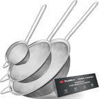 Walfos Fine Mesh Strainer Set of 3, Stainless Steel Wire Strainers for Kitchen, Multipurpose Metal Fine Sieve with Handle, Perfect for Food, Rice, Quinoa, 3", 5", 7"