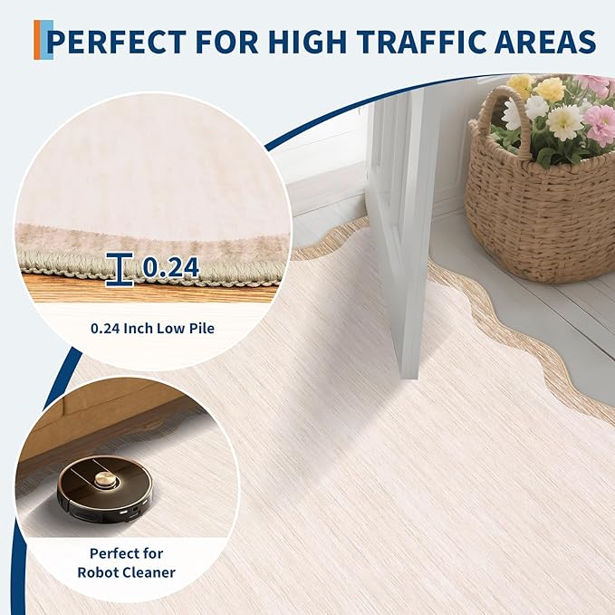 GarveeHome Scalloped Door Mat Indoor Entrance 2x3 Rug Machine Washable | Boho - Image 5