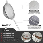 Walfos 9.5 Inch Large Fine Mesh Strainer, Stainless Steel 30 Mesh Sieve with Sturdy Handle, Kitchen Food Strainers Sifters for Rice, Quinoa, Pasta, Fruits, Vegetables, etc.