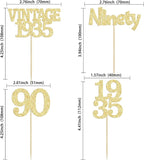 Gyufise 24Pcs 90th Birthday Cupcake Toppers Glitter Cheers to 90 Fabulous Ninety Vintage 1935 Cupcake Picks 90th Birthday Wedding Anniversary Party Cake Decorations Supplies Gold