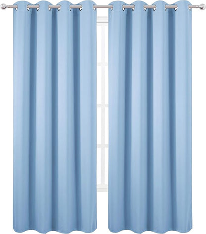 Sky Blue Thermal Blackout Curtains/52 x 95 Inch/Set of 2 Panels Room Darkening - Image 2