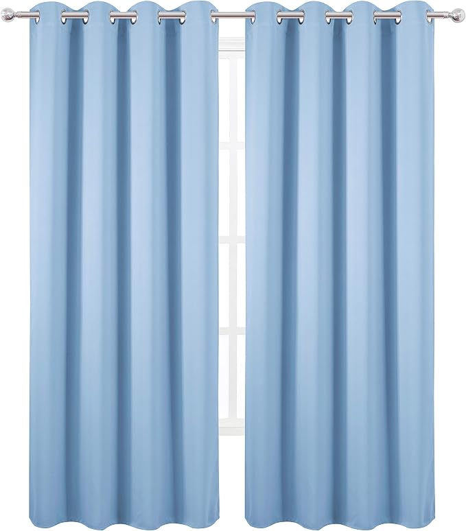Blackout Curtains 66 x 84 inch/Sky Blue Curtains Set of 2 Panels/Thermal - Image 2