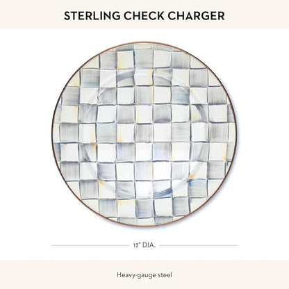 MACKENZIE-CHILDS Enamel Charger Plate, Charger Decoration for Dinner Plates or Home Decor, 12 Inches, Gray-and-White Sterling Check, Set of 1