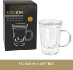 Creano Tea Glass 400 ml – Large Tea Cup with Strainer and Glass Lid – An ideal Tea Maker