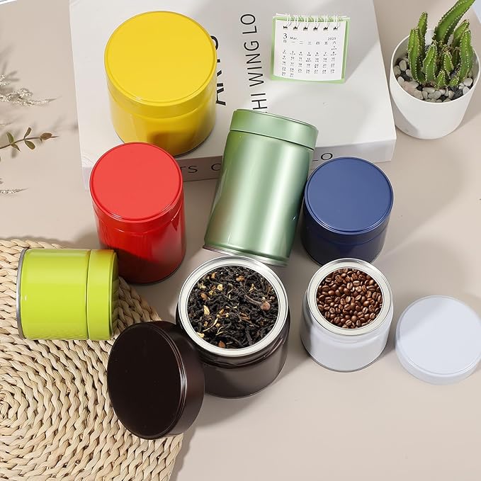 uxcell 2Pcs Round Tea Canisters, 4" x 4" Airtight Metal Tea Containers for Loose Tea, Coffee Beans, Spices - Durable, Compact, and Stylish Storage Tea Tin (Black)