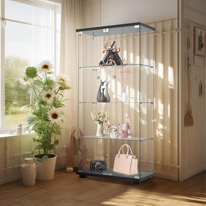 Display Cabinet with Glass Door and Lock, 4-Shelf Fast Installation in 30 Mins - Image 5