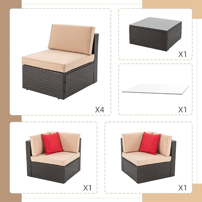 Shintenchi 7 Pieces Patio Furniture Sets Outdoor All-Weather Sectional Patio - Image 2