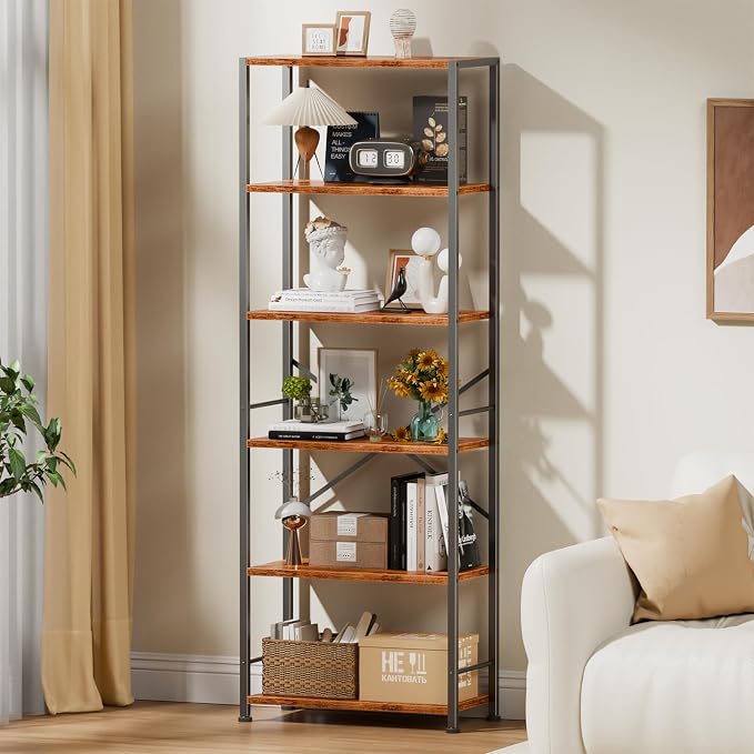 Furologee 6 Tier Book Shelf Set of 2, Tall Wide Bookshelf, Industrial Open - Image 2