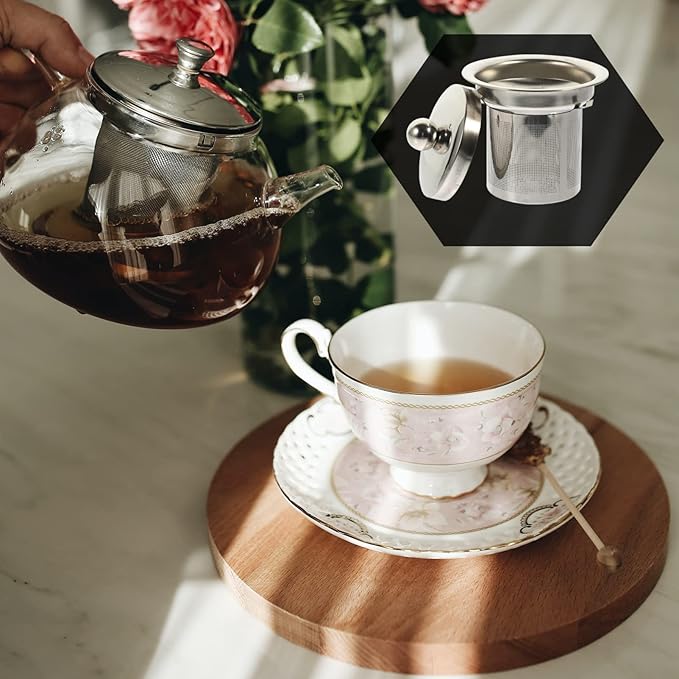 Hemoton Tea Strainer Insert with Lids Stainless Steel Tea Infuser Tea Filters Metal Teapot Replacement Mesh Strainer Tea Pot Accessories (Silver )