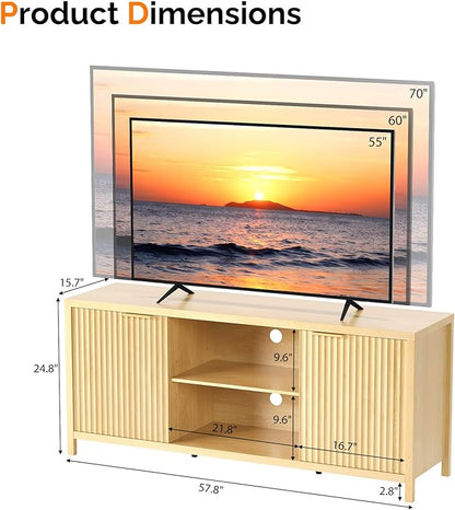 VINGLI 57.8" TV Stand for 70 Inch TV, Mid Century Modern Media Console - Image 2