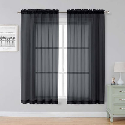 Simplebrand Black Sheer Curtains, 2 Panels Set by Simplebrand