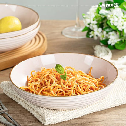 famiware Jupiter Pasta Bowls, 30 OZ Large Salad Bowls Set of 4, Microwave and Dishwasher Safe, Sturdy and Stackable, Serving Bowls for Kitchen, Light Pink