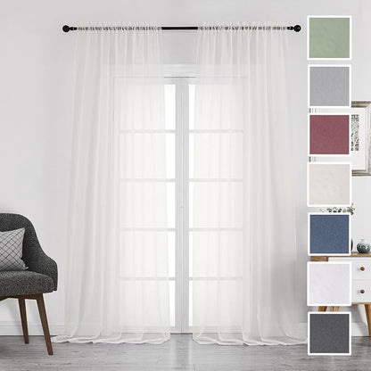Chyhomenyc Ivory Sheer Curtains 108 Inch Long 2 Panels Set | Light Filtering by Chyhomenyc