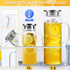 Glass Pitcher, 34 oz / 1 Liter Glass Pitcher with Lid, Glass Water Pitcher, Glass Carafe with Lid