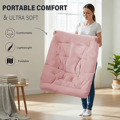 Tiita Folded Chair with Ottoman, Soft Faux Fur Oversized Folding Accent Chair - Image 7