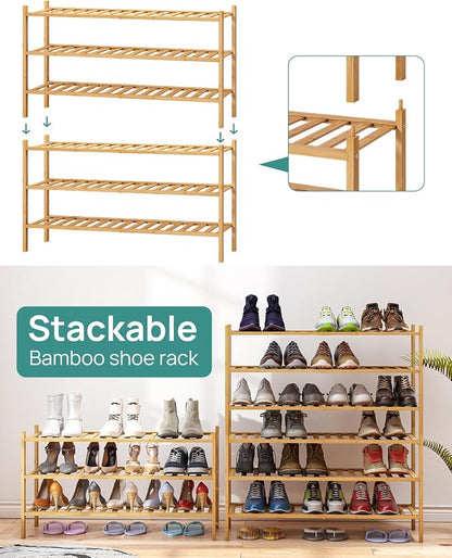 viewcare 3-Tier Long Shoe Rack, Bamboo Wood Shoe Rack - Image 6