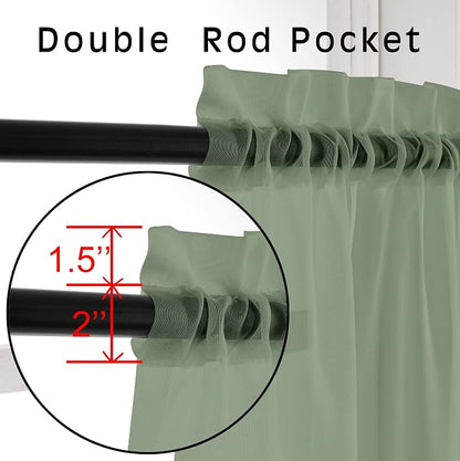 2 Panels Window Sage Green Sheer Curtains 42" x 45" Inches - Image 3
