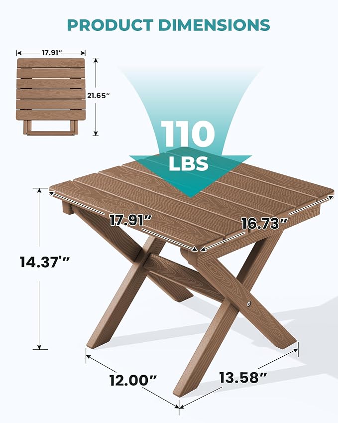 SERWALL Folding Outdoor Side Table Set of 2, Portable Adirondack Side Table - Image 3