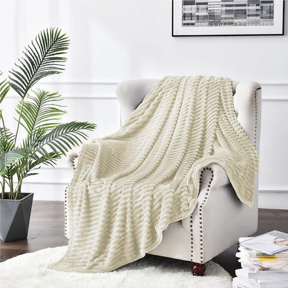 BEDELITE 3D Ribbed Jacquard Beige Fleece Twin Blanket - Image 7