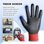 KAYGO Safety Work Gloves PU Coated for Men and Women- KG11P,12 Pairs,Seamless Knit Glove with Two Fingers Touchscreen,Ideal for General Duty Work (Red,M)