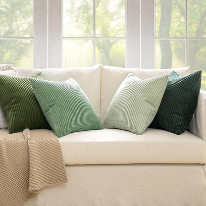 MIULEE Soft Corduroy Decorative Throw Pillow Covers Forest Green 22x22 | Set of - Image 3