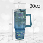 RainCaper 18/8 Stainless Steel Insulated Water Tumbler with Straw | 30oz, BPA-Free, Double Wall for Hot & Cold | Travel-Friendly, Cup Holder Ready (Monet Water Lilies)