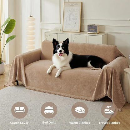 Couch Cover for Dogs, Boho Sofa Covers for 3 Cushion Couch, Chenille Sofa - Image 4