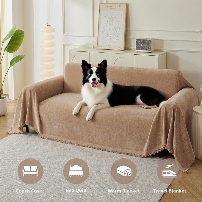 Couch Cover for Dogs, Boho Sofa Covers for 2 Cushion Couch, Chenille Sofa - Image 4