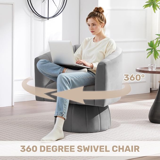 Swivel Accent Barrel Chair Set of 2, Cute Comfy Small Round 360° Arm Chair - Image 4