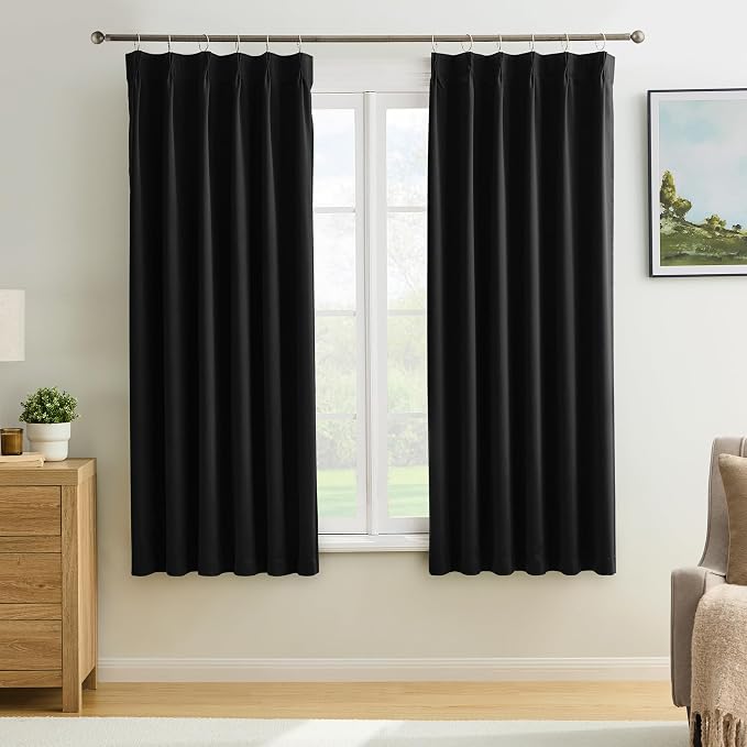 Short Pinch Pleated Blackout Curtains 45 Inch Long 2 Panels by KEQIAOSUOCAI
