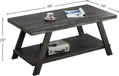 Contemporary Wood Coffee Table 48 in, Charcoal Living Room Table - Image 2