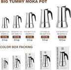 2 Cup Stovetop Espresso Maker Stainless Steel Moka Pot Stove Top Percolator Italian Coffee Makers Capable Mocha Greca Machine Cafe Classic Induction Cookers for Home and Camping 100ml 3.3oz