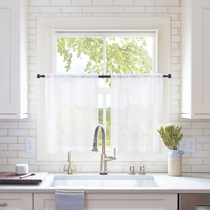 MIULEE 2 Panels Kitchen Tiers Half Window Sheer Curtains 29 X 36 Inch White | by MIULEE