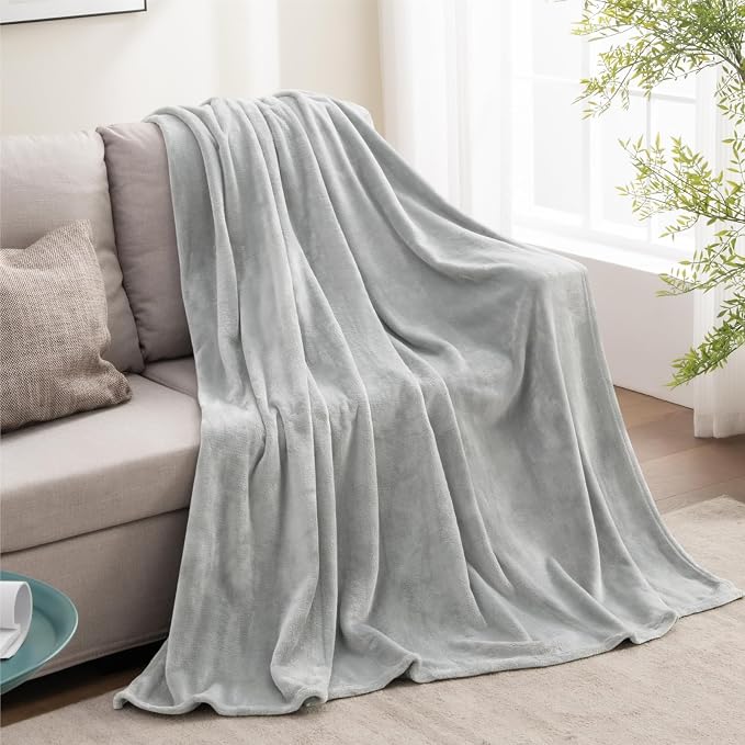 BEDELITE Fleece Blanket Soft Plush Twin Size Blanket Light Grey 60"x80" | Ultra - Image 7
