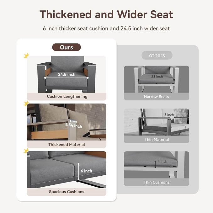 Aoxun Aluminum Patio Furniture Set, 4 Seats Sectional Metal Patio Furniture - Image 7