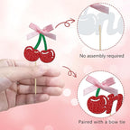 24 Pack Cherry 1st Birthday Cupcake Toppers, Glitter Cherry First Birthday Cake Pick for Fruits Theme One Birthday Party Cake Decorations Supplies (Ribbon One)