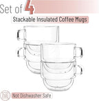 BTaT- Stackable Insulated Coffee Mugs, 4 Pack 12 oz(350 ml), Ideal for Hot and Cold Drinks, Stackable Cappuccino Cups, Double Wall Glass Coffee Cups, Tea Cups, Latte Cups, Latte Mug