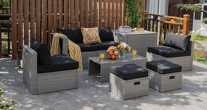 Tangkula 8 Piece Patio Wicker Furniture Set, Patiojoy Space Saving Outdoor PE - Image 2