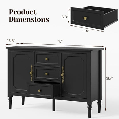 FansaFurn Black Storage Cabinet, Mid-Century Buffet Cabinet - Image 2