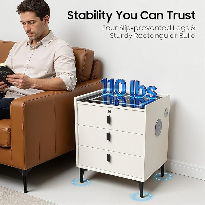 Smart Nightstand with Charging Station, Adjustable LED, USB Ports, Fingerprint - Image 6