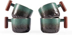 2.5oz Ceramic Espresso Cups with Wooden Handle, Small Coffee Cups Double Shot Espresso Cups Set of 4
