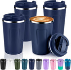 Volhoply 12 oz Double Wall Insulated Vacuum Travel Coffee Mug with Flip Lid Bulk 4 Pack,Reusable Stainless Steel Leak Proof Coffee Cups,Portable Cafe Thermal Tumbler for Hot & Cold Drinks(Navy,4 Set)