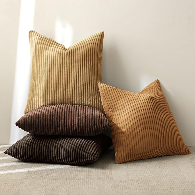 MIULEE Fall Corduroy Decorative Throw Pillow Covers Camel Brown 18x18 | Set of 4 - Image 4