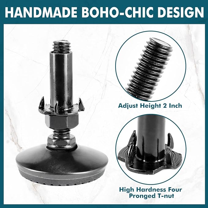 4 Set M10 Leveling Feet with 4-Pronged T Nut, Adjustable Leg Levelers Heavy - Image 2
