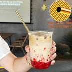 Stainless Steel Straws Metal Reusable Drinking Straw for Juice Iced Coffee Cold Beverage Water Highball Glasses 20oz Tumblers Mugs Cups, 0.24" 6mm Wide 215mm Long, Set of 8 with Brush, Gold