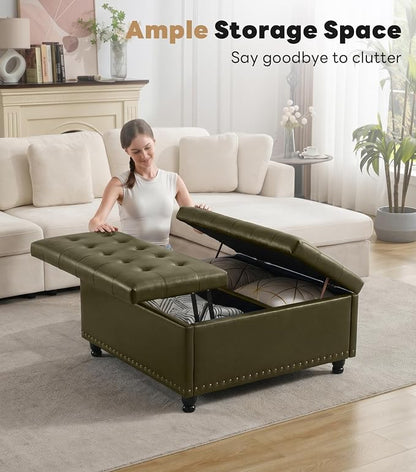 Tbfit Large Square Storage Ottoman Bench, Tufted Upholstered Coffee Table - Image 8