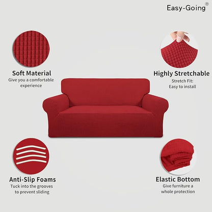 Easy-Going Stretch Oversized Loveseat Couch Covers Washable Christmas Red | - Image 3