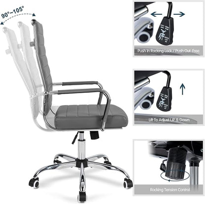 Home Office Chair Ribbed, Modern Leather Conference Room Chairs, Ergonomic - Image 6