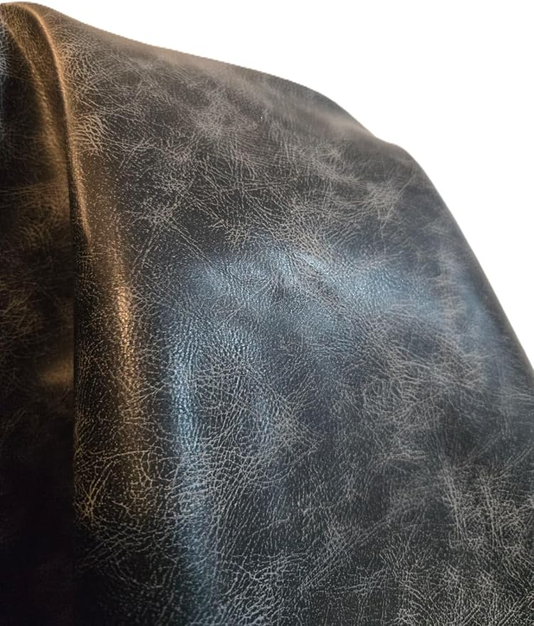 Black Vintage Distressed Soft Faux Leather Fabric PU Peta Approved Vegan - Image 2